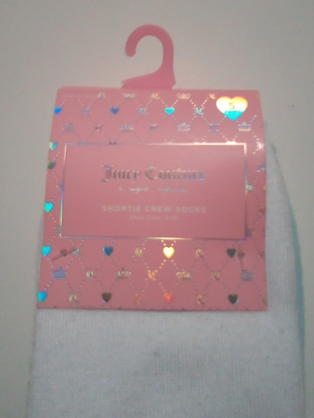 Juicy Couture Shortie Crew Socks 5 Pair Pack 1 Rhinestones 4 Solid White Blue